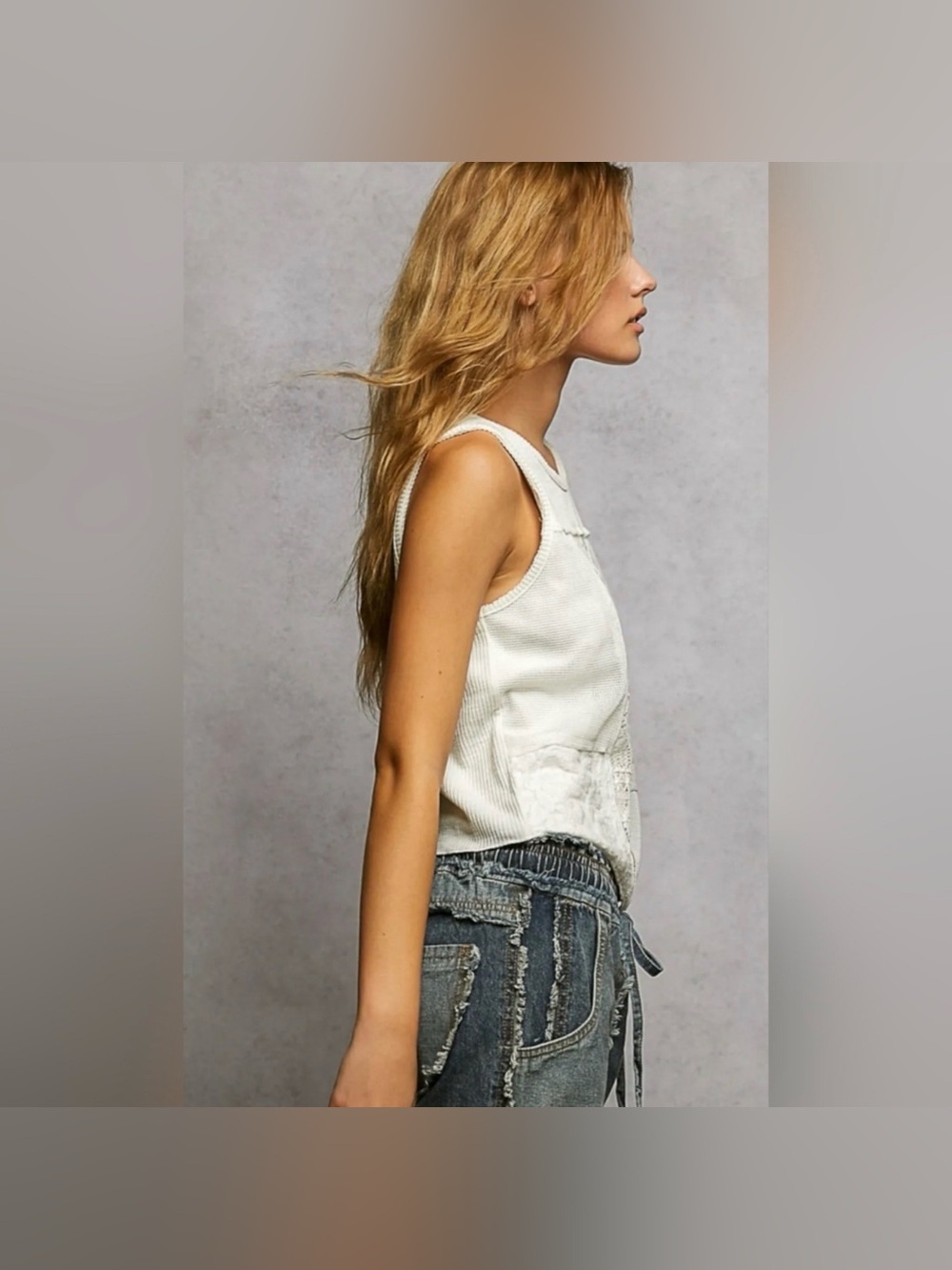 New POL Patchwork Lace Tank Top ~ White - Picture 4 of 11